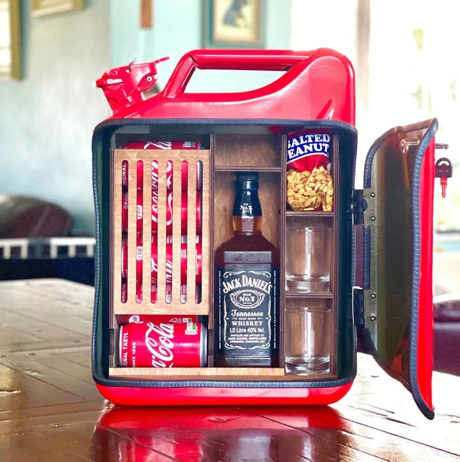 Jerry Can Mini Bar Cabinet - jerry can minibar red open product 01