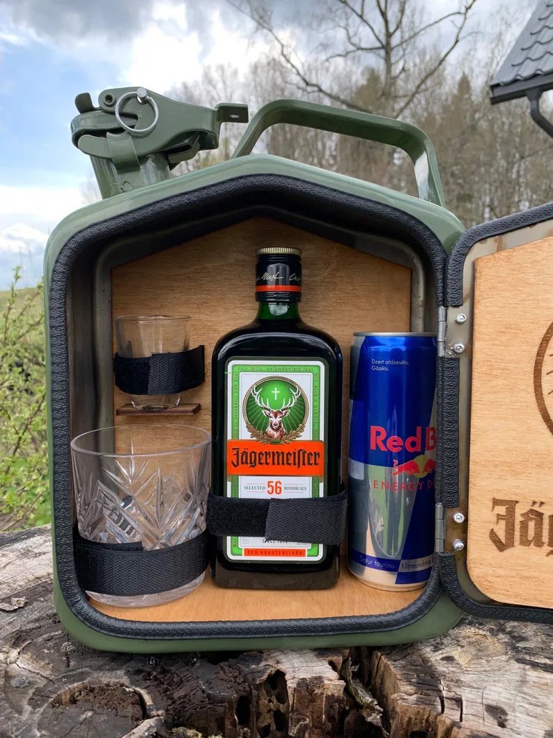Collector display setup for Compact 5L Jerry Can Mini Bar Cabinet