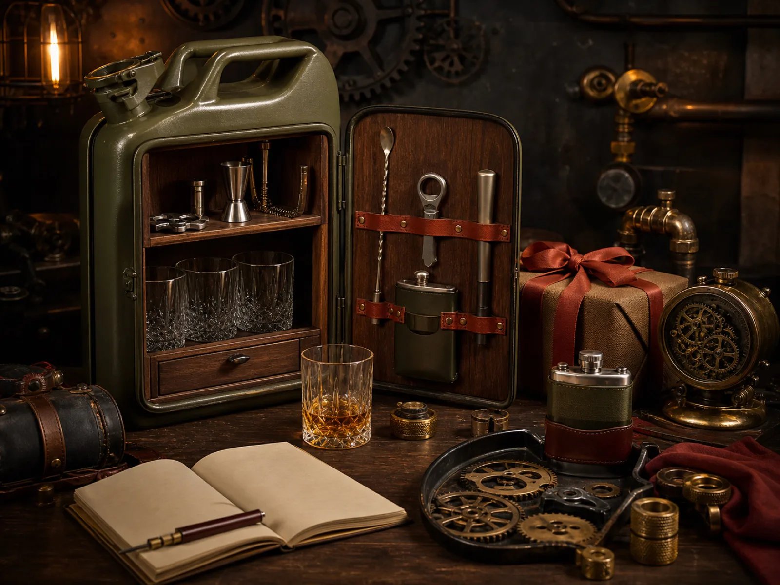 Illustrated field notes for rugged barware and mini bar display ideas
