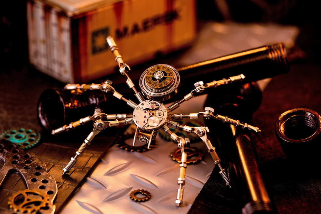 Mechanical Spider Steampunk Decor Lamp - mechanical spider decor pipe side 02