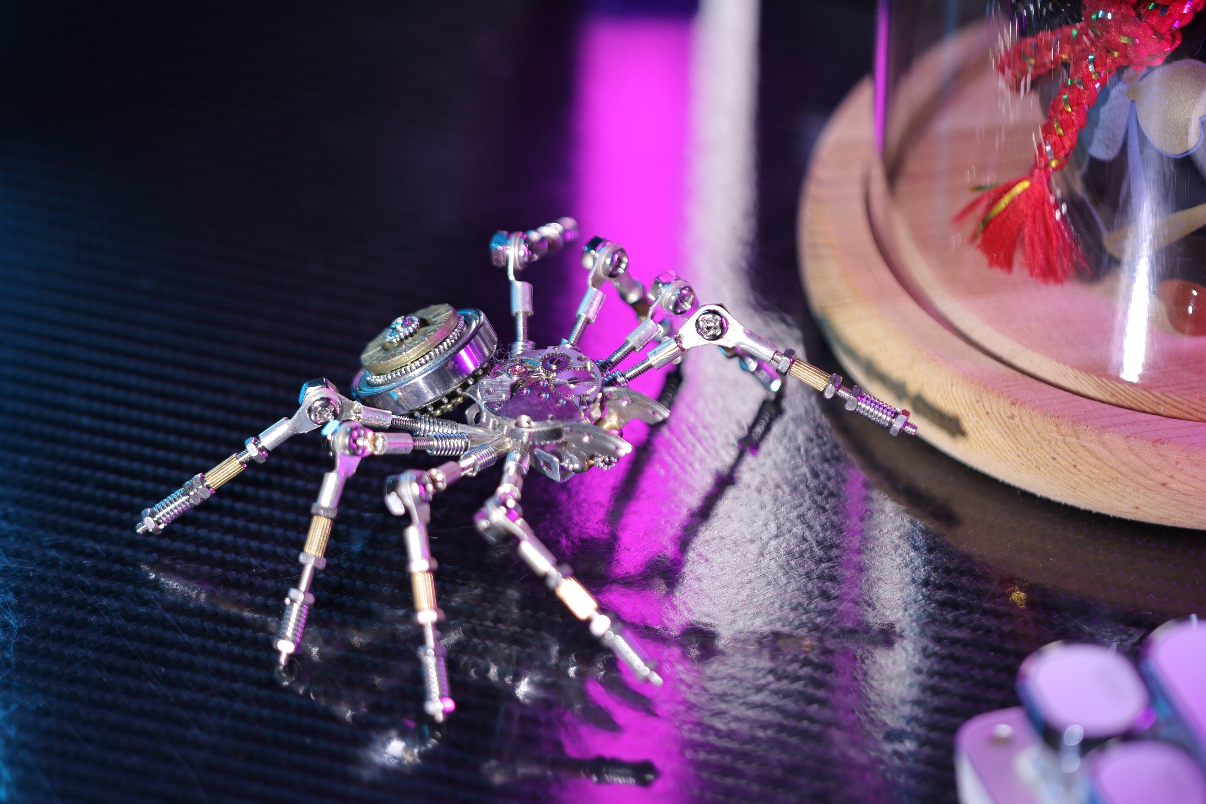 Mechanical Spider Steampunk Decor Lamp - mechanical spider decor purple light 01