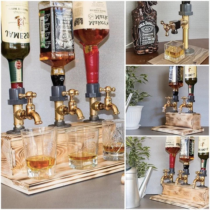 Dispenser per bottiglie di whisky rustico dispenser per bottiglie di whisky collage di tre bottiglie
