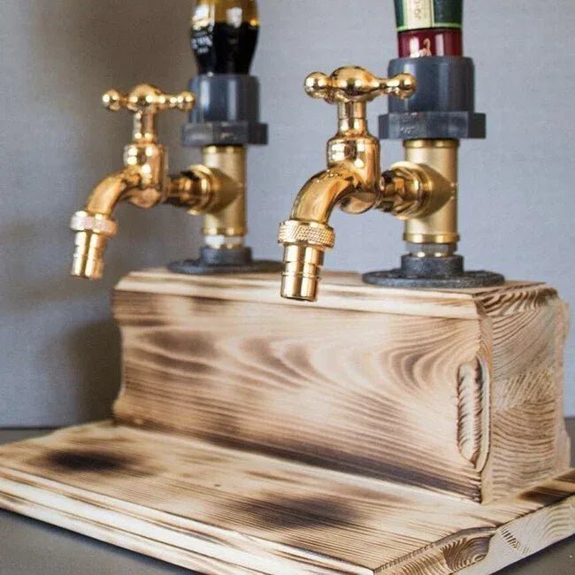 Rustic Whiskey Bottle Dispenser - whiskey dispenser dual bottle wood base 01