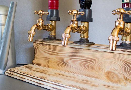 Rustic Whiskey Bottle Dispenser - whiskey dispenser wood base detail 01