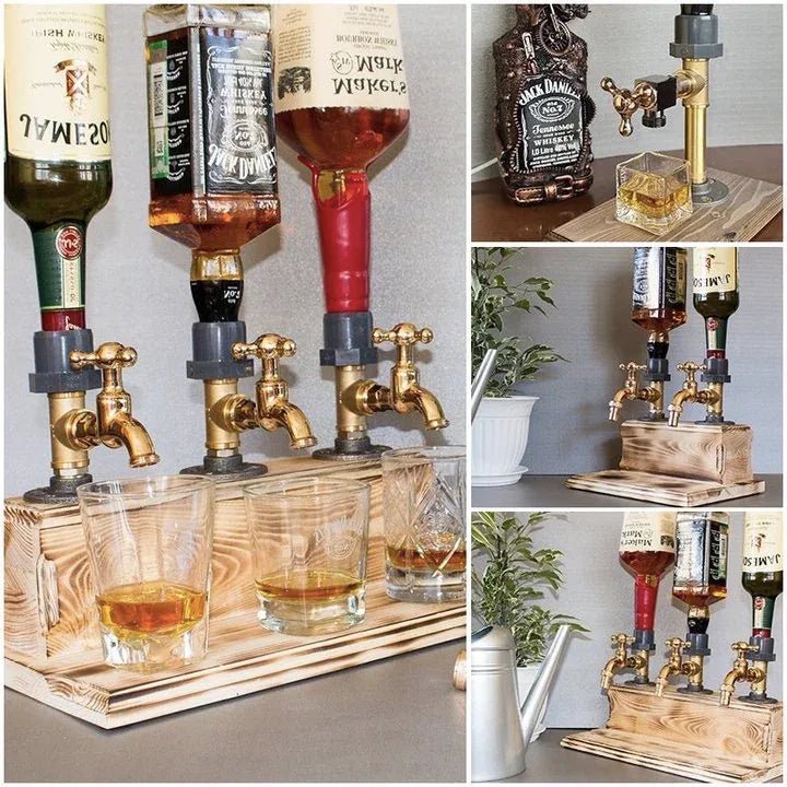 Rustic Whiskey Bottle Dispenser - whiskey dispenser triple bottle collage 01