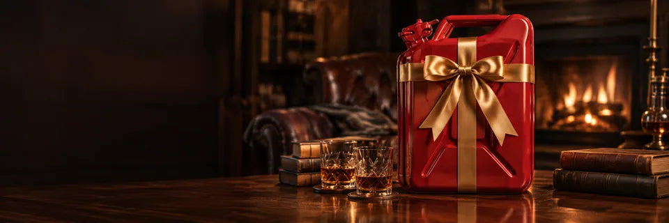 Red mini bar styled as a gift in a warm lounge